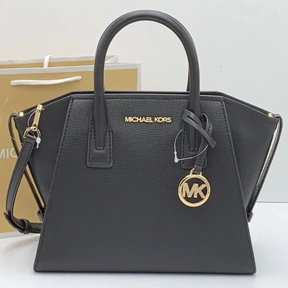 Michael Kors Avril Small Leather Top-Zip Satchel Black color